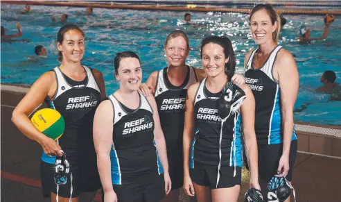  ?? Picture: BRENDAN RADKE ?? HEROIC TEAM: Emily Law, Courtney van Putten, Valerie Noble, Lee Zahner and Shelley Burston were attending state water polo championsh­ips in Townsville when they helped save a swimmer.