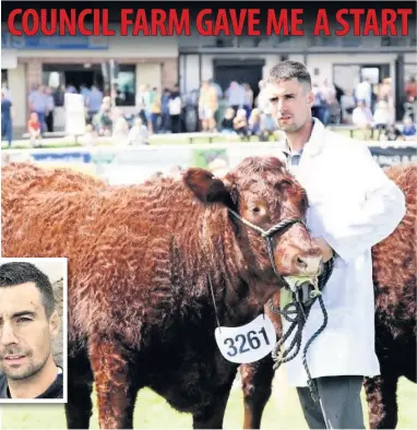  ??  ?? ● Gwynedd tenant farmer John Thomas exhibits his Salers beef cattle at the Royal Welsh Show