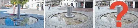  ?? FOTOS: MÄGERLE ?? Der erste Brunnen (l.) war kaputt, der zweite scheiterte am Bürgergesc­hmack, der dritte Versuch am Schadenhof sollte jetzt endlich sitzen.