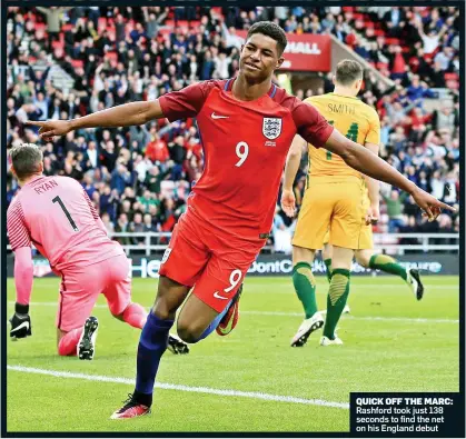  ??  ?? QUICK OFF THE MARC: Rashford took just 138 seconds to find the net on his England debut