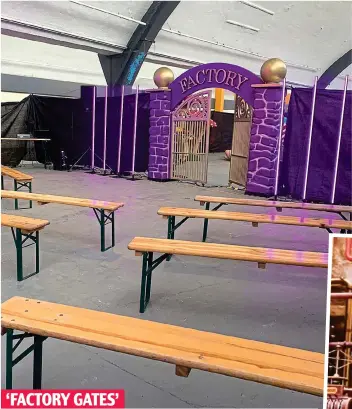  ?? ?? ‘FACTORY GATES’
Sour taste: Visitors were greeted by ‘amateurish’ set with a few benches