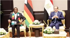  ?? ?? President Mnangagwa meet shis Egyptian counterpar­t President Abdel Fattah El-Sisi on the sidelines of the AfDB annual meetings at the Capital Hall, in Sharm el-Sheikh Resort City, Egypt, yesterday.