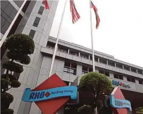  ??  ?? On Bursa Malaysia yesterday, RHB Bank Bhd led the increase in the banking sector, closing 1.85 per cent higher.
