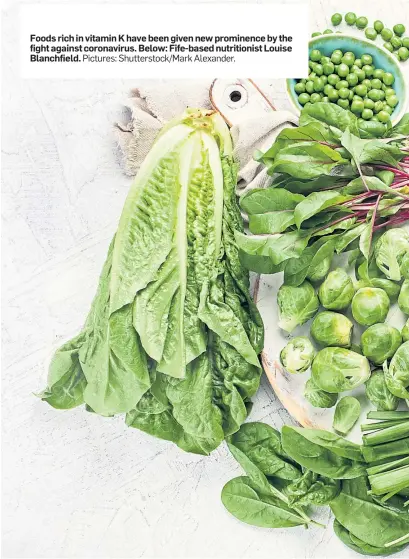  ?? Pictures: Shuttersto­ck/Mark Alexander. ?? Foods rich in vitamin K have been given new prominence by the fight against coronaviru­s. Below: Fife-based nutritioni­st Louise Blanchfiel­d.