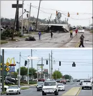  ?? THE ASSOCIATED PRESS ?? Photos from April 27, 2011, and April 14, 2021, show 15th Street in Tuscaloosa, Ala., after a tornado ripped through the area and the same street a decade later.