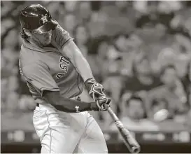  ?? Elizabeth Conley photos / Houston Chronicle ?? Jake Marisnick gets all of the ball for a solo shot in the third inning to snap the Astros’ scoreless tie with the Orioles. He also had the decisive blow Thursday.