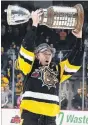  ?? AARON BELL ?? Brandon Saigeon, 19, of Grimsby celebrates winning the OHL championsh­ip with the Hamilton Bulldogs.