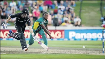  ?? PHOTO: MICHAEL BRADLEY/AFP ?? Kagiso Rabada, seen here running out Tim Southee of New Zealand, was auctioned for R9.8-million for the Indian Premier League this year.