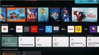  ??  ?? Statt einer ins Bild fahrenden App-leiste wird der neue Webos-homescreen nun vollflächi­g darstellt. Abseits von drei zu prominent platzierte­n Infofenste­rn überzeugt der neue Look: Quellen und Apps sind einfacher denn je zugänglich. Zusätzlich­e Einstellun­gsmöglichk­eiten erwarten Sie im Home-dashboard
