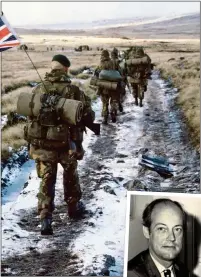  ??  ?? FIGHTBACK: Commandos march on Falklands capital Port Stanley. Inset: Anthony Williams