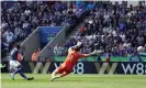  ?? Carl Recine/Action Images/Reuters ?? Patson Daka scores past Jordan Pickford to equalise for Leicester City. Photograph: