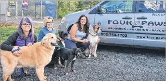  ?? ADAM MACINNIS/THE NEWS ?? Four Paws Grooming, Boarding and Daycare is located in Plymouth. From left, Nicole Wilkinson (groomer), Kalie Stevens-Rachon (employee) and Ashley Fraser (owner).