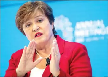  ?? NICHOLAS KAMM/AFP ?? Internatio­nal Monetary Fund (IMF) managing director Kristalina Georgieva on Tuesday delivers her curtain raiser speech previewing the key issues to be addressed at the Annual Meetings in Washington DC.