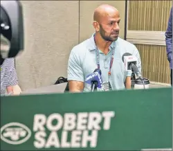  ?? AP ?? PICTURE OF POISE: Jets coach Robert Saleh says he — and GM Joe Douglas — are confident a deal will get done to bring Aaron Rodgers from Green Bay to Gang Green.