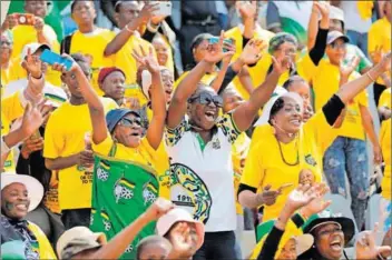 ?? Photo: Phill Magakoe/afp ?? Results: ANC supporters welcome President Cyril Ramaphosa (unseen) as he arrives for the party’s manifesto review rally in Soweto.