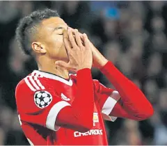  ??  ?? Manchester United’s Jesse Lingard looks dejected after missing a chance to score.