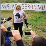  ??  ?? Helen Macdonald, the owner of Geronimo the alpaca, talks to the media