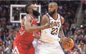  ?? TROY TAORMINA/USA TODAY SPORTS ?? James Harden, left, and LeBron James.