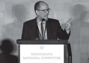  ??  ?? Former Labor Secretary Tom Perez addresses the Democratic National Committe’s winter meeting in Atlanta on Saturday. He was elected the party’s new chairman during the meeting. Branden Camp, The Associated Press