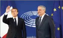  ?? JEAN FRANCOIS BADIAS/AP/ANA ?? French President Emmanuel Macron is welcomed by European Parliament president Antonio Tajani on his arrival at the European Parliament in Strasbourg, eastern France, yesterday.