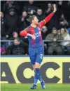  ?? PHOTO: GETTY IMAGES ?? Connor Wickham, of Crystal Palace, celebrates after scoring his team’s first goal during the FA Cup fourth round match against Tottenham Hotspur at Selhurst Park yesterday. Palace won 20.