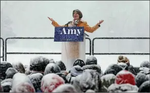  ?? AP/JIM MONE ?? Sen. Amy Klobuchar announced her presidenti­al campaign Sunday in Minneapoli­s with a speech in which she talked of the need to “heal the heart of our democracy and renew our commitment to the common good.”
