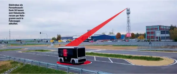  ??  ?? Elektrobus als Fernsehcou­ch: Dank 5G lassen sich Videokonfe­renzen per Hologramm auch in Fahrzeugen abhalten.