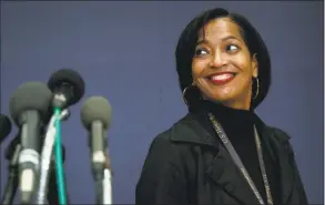  ?? Carolyn Kaster / Associated Press ?? U. S. Rep.- elect Jahana Hayes, D- Conn., walks away from media microphone­s after member- elect briefings on Capitol Hill in Washington, D. C., on Nov. 15.