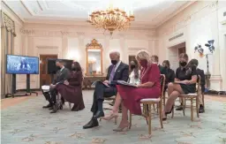  ?? ALEX BRANDON/AP ?? The president and vice president and their spouses attend a virtual inaugural prayer service Thursday at the White House.