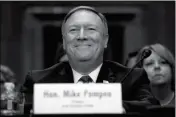  ?? ASSOCIATED PRESS ?? IN THIS APRIL 12 FILE PHOTO MIKE POMPEO smiles after his introducti­on before the Senate Foreign Relations Committee during a confirmati­on for him to become the next Secretary of State on Capitol Hill in Washington.