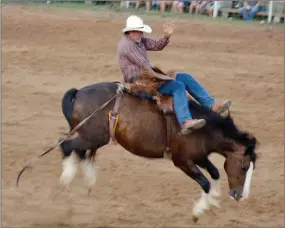  ?? Graham Thomas/Siloam Sunday ?? Leo Nash of Siloam Springs competes in bareback on Thursday at the Siloam Springs Rodeo.