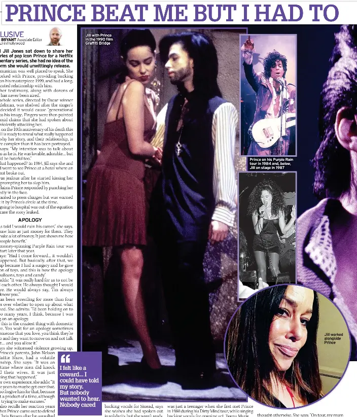  ?? ?? Jill with Prince in the 1990 film Graffiti Bridge
Prince on his Purple Rain tour in 1984 and, below, Jill on stage in 1987
Jill worked alongside Prince