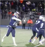  ??  ?? Pleasant Valley’s Ian Guanzon fires a pass during the Vikings’ playoff game against Escalon in December of 2019 at Asgard Yard in Chico.