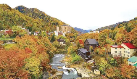  ??  ?? Autumn in Hokkaido: The Jozankei hot springs, an hour from Sapporo, is a popular wellness attraction to ease stress and eliminate toxins from the body.