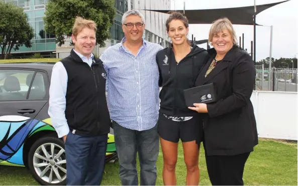  ??  ?? – Lynette Imrie From left: Volkswagen New Zealand general manager Tom Ruddenklau, James Imrie, Kayla Imrie and Lynette Imrie.