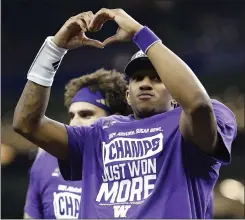  ?? CHRIS GRAYTHEN — GETTY IMAGES ?? Washington quarterbac­k Michael Penix Jr. celebrates after the Huskies' 37-31 victory over Texas in the Sugar Bowl on Monday in New Orleans.