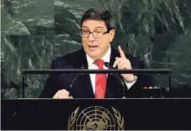  ?? AP ?? El ministro de Relaciones Exteriores, Bruno Rodríguez, pronuncia su discurso ante la 72.ª Asamblea General de la ONU.