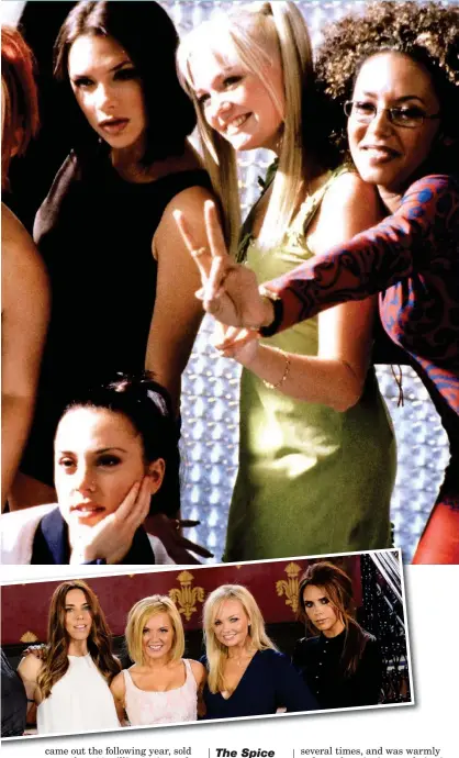  ?? ?? The Spice Girls in 1998, main picture, while far left, in 2010, and above, in 2016