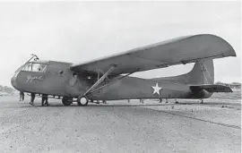  ?? MUSEUM OF FLIGHT FOUNDATION/CORBIS VIA GETTY IMAGES ?? Nicknamed the “Joyce E.,” a Waco CG-4A glider is used as a troop carrier for the U.S. Army during World War II. Gliders were towed into position by airplanes.