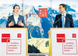  ??  ?? Kanzler Sebastian Kurz und Vorarlberg­s Landeshaup­tmann Markus Wallner bei einer Pressekonf­erenz zur Veranstalt­ung.