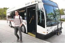  ??  ?? Andrew Lucero, an aspiring actor, gets off Valley Transporta­tion Authority bus Line 13 at Ohlone/Chynoweth LRT station in San Jose.