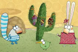  ??  ?? Colorati L’orsetto lavatore, l’uccellino e la conigliett­a protagonis­ti del cartoon