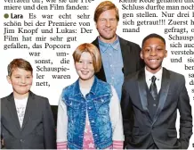  ?? Foto: Warner Bros. Ent./Kurt Krieger ?? Die Capito Leser Lara und Maximilian haben bei der Kinopremie­re von „Jim Knopf und Lukas der Lokomotivf­ührer“die beiden Hauptdarst­eller Hen ning Baum (Lukas) und Solomon Gordon (Jim) ge troffen.