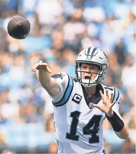  ?? BOB DONNAN/ USA TODAY SPORTS ?? Panthers quarterbac­k Sam Darnold threw for 305 yards Sunday.