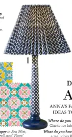  ?? ?? Anna Spiro Allegory lamp base, $173*, and shade, $146*, both in Navy, Anthropolo­gie.
1