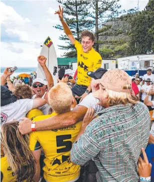  ?? ?? Celebratio­ns at the Australian Boardrider­s Battle grand final held at Burleigh. Picture: Surfing Australia