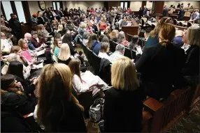  ?? (Arkansas Democrat-Gazette/Stephen Swofford) ?? People pack the committee room Wednesday at the state Capitol before the start of the Senate Committee on Education meeting on Senate Bill 294, also known as the LEARNS act.