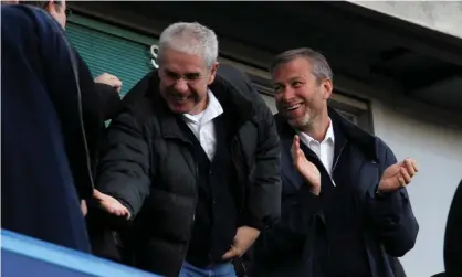  ?? Photograph: Jed Leicester/Action Images/Reuters ?? Chelsea owner director Eugene Tenenbaum (left) and owner Roman Abramovich celebratin­g a goal for Chelsea against Bolton Wanderers at Stamford Bridge in 2012.