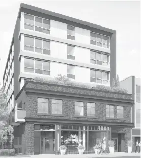  ??  ?? Artist’s rendering of proposed rental developmen­t of Sawyer Building at 840 Fort St.