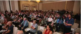  ?? (Marc Israel Sellem/The Jerusalem Post) ?? REPORTERS LISTEN as Yair Lapid speaks yesterday at the Maariv Leaders Conference in Jerusalem.